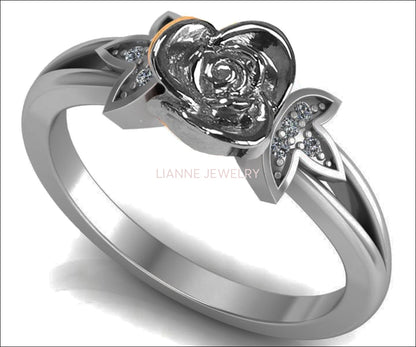 Exciting 18K Unique Diamond Ring with White Gold Flower Ring Unique Engagement Ring with Leaves Floral ring Birthday Gift For Her Love Gift - Lianne Jewelry