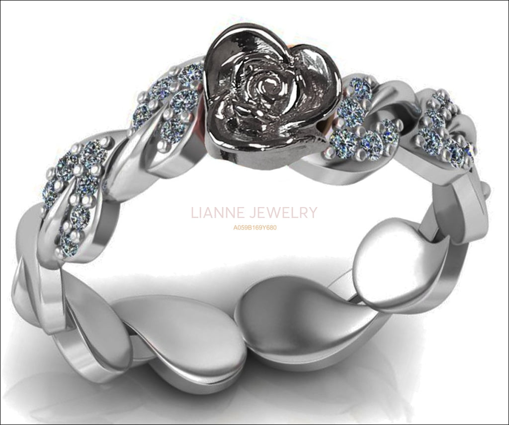 Bella Ring Love Ring White Gold Flower Ring Promise Ring Unique Engagement Ring with Side Diamonds Floral ring Birthday Gift For Her - Lianne Jewelry