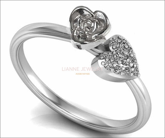 Heart Flower Rose Engagement Ring White Gold Flower Ring Promise Ring Unique Diamond Ring Floral ring Graduation Gift For Her day - Lianne Jewelry