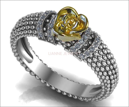 Unique Engagement Ring Yellow Rose in Bubble 18K White Gold Flower Ring Art Nouveau Floral ring Engagement Gift For Her Gift - Lianne Jewelry