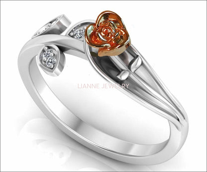 Two Tone Rose & White Engagement Ring Forever Infinity Promise Ring Unique Ring Design Floral ring Birthday Gift For Her Back to school Gift - Lianne Jewelry