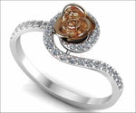 Amazing 18K Rose Flower Engagement Ring Two Tone Rose & White Flower Ring Lover Gift Unique Diamond Ring with Side Diamonds Floral ring - Lianne Jewelry