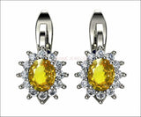 Leverback Earrings Yellow Sapphire Oval Shape Sapphires Back to school Wedding Earrings White Gold Earrings Minimalist Earrings in 14K 18K - Lianne Jewelry