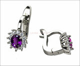 Leverback Earrings Amethyst Oval Shape Purple Back to school Wedding Earrings White Gold Earrings Minimalist Earrings in 14K 18K - Lianne Jewelry