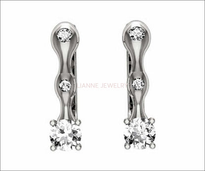 Hoop Leverback Earrings with Diamonds Back to school Gift For Her 18K White gold - Lianne Jewelry