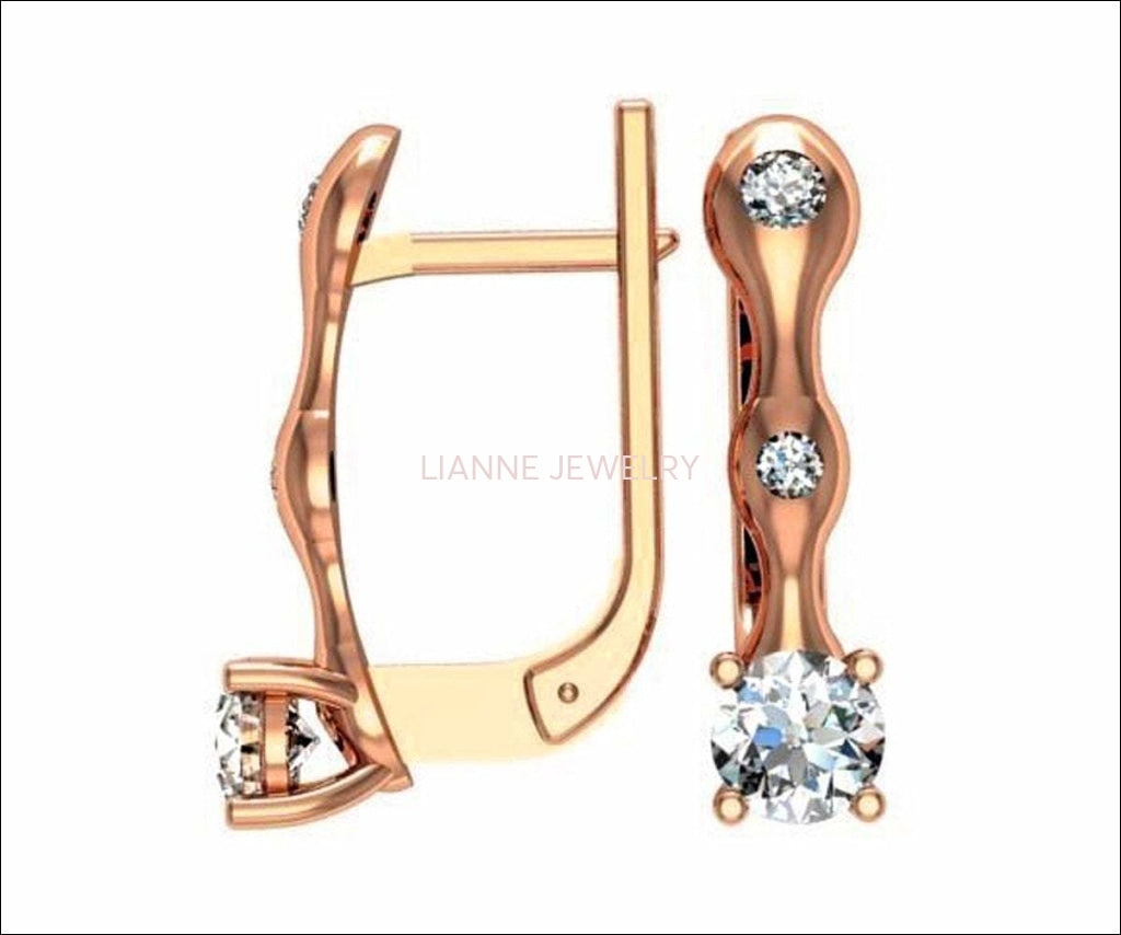 Hoop Leverback Earrings with Diamonds Back to school Gift For Her 18K White gold - Lianne Jewelry