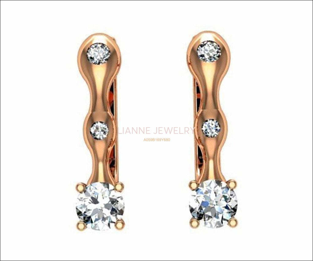 Hoop Leverback Earrings with Diamonds Back to school Gift For Her 18K Rose gold - Lianne Jewelry