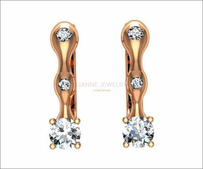 Hoop Leverback Earrings with Diamonds Back to school Gift For Her 18K Rose gold - Lianne Jewelry