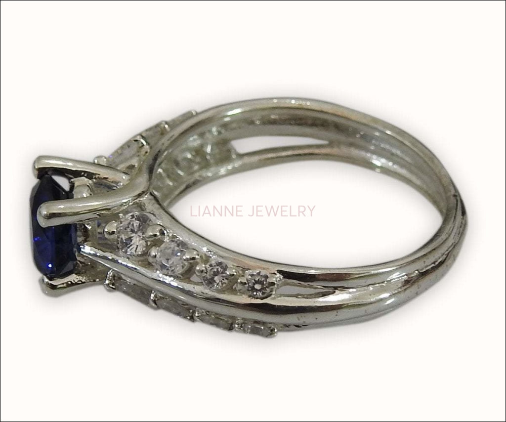 LIQUIDATION SALE -50% - Avant garde Blue Ring Sapphire ring Edwardian ring solid Silver - Lianne Jewelry