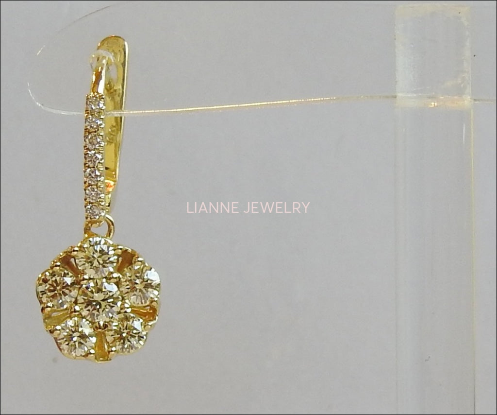 Vintage Earrings Dangle Diamond Drop Earrings Leverback Earrings 14K Gold Earrings Diamond Earrings Anniversary Gift Valentines Gift - Lianne Jewelry