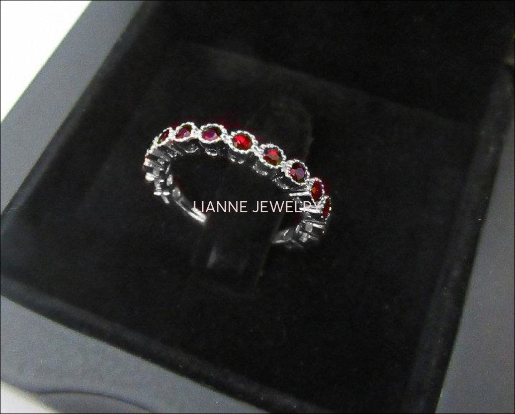 Silver Band Red Band 15th Anniversary Filigree Silver 15 Rubies 15 Years Ring Stacking ring Eternity Ring 15 Birthday July Birthstone - Lianne Jewelry