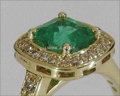 Cocktail Emerald Gold Ring Vintage Ring Yellow gold Frame Pave Diana ring Diamonds surround the Emerald May Birthstone Anniversary Gift - Lianne Jewelry