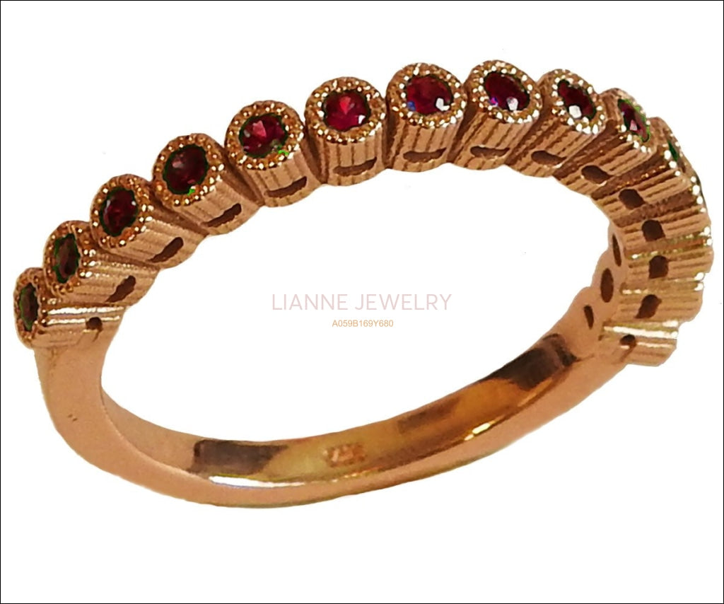 Ruby Anniversary Ring Milgrain Wedding band Eternity band Stacking Ring Art Deco Eternity 15th Anniversary Ruby Rose Gold July Birthstone - Lianne Jewelry