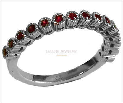 Wedding Band Ruby Stacking Ring Ruby Ring Red Ring Wedding Ring Eternity ring 15th Anniversary Victorian Ring July Birthstone 14K White gold - Lianne Jewelry