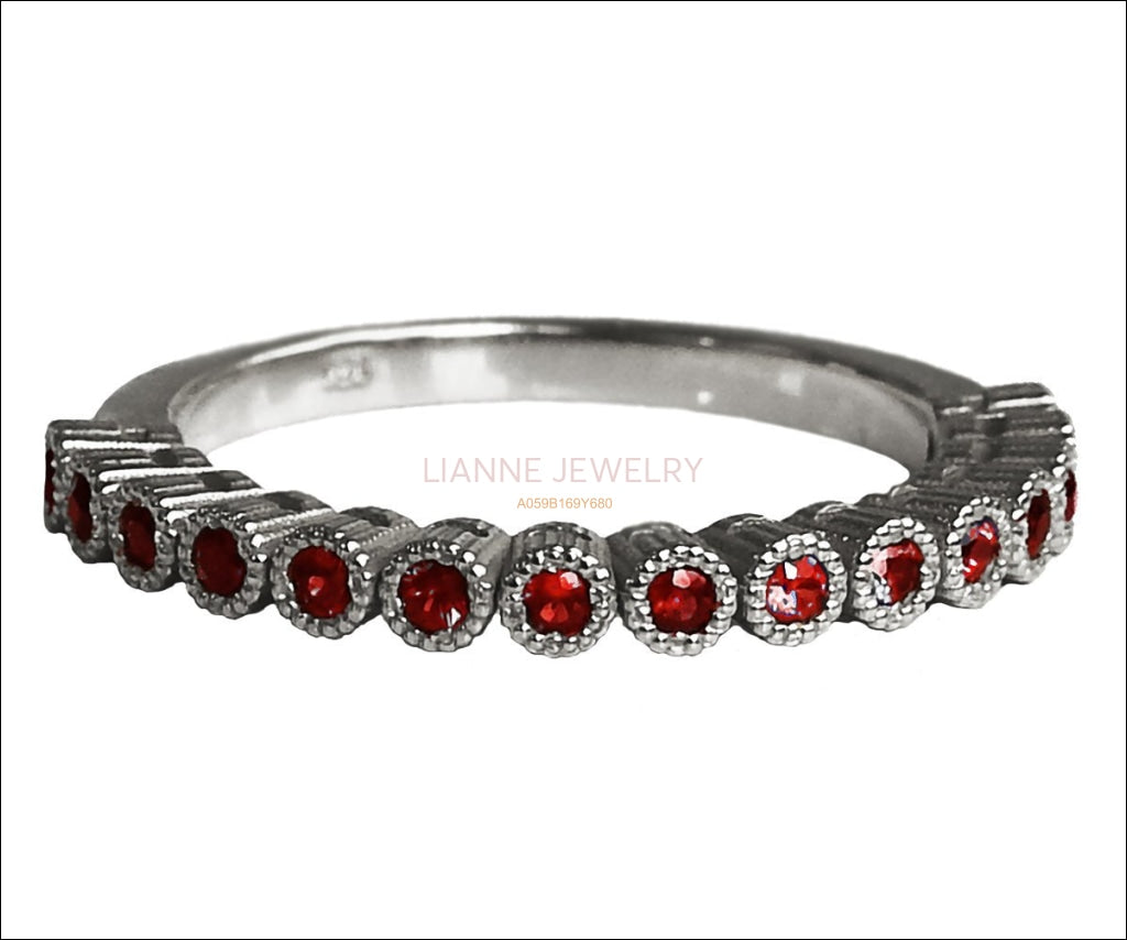 Silver Band Red Band 15th Anniversary Filigree Silver 15 Rubies 15 Years Ring Stacking ring Eternity Ring 15 Birthday July Birthstone - Lianne Jewelry