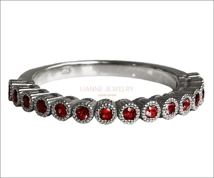 Silver Band Red Band 15th Anniversary Filigree Silver 15 Rubies 15 Years Ring Stacking ring Eternity Ring 15 Birthday July Birthstone - Lianne Jewelry