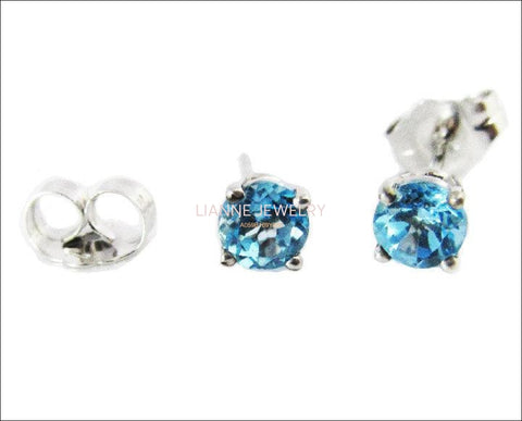 Sky Blue Studs Gold Earrings Topaz Stud Earrings 4 mm Studs Gemstone Earrings 14K White Gold Earrings Wedding Jewelry Anniversary Gift - Lianne Jewelry
