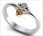 Girls Ring in 18K Two Tone Yellow & White Contour shank with Yellow Flower - Lianne Jewelry