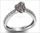 Engagement Ring White Gold Contour Love Flower Curved 18K Ring Rose Gold with Side Diamonds Floral ring Birthday Gift For Her graduation - Lianne Jewelry