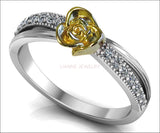 Yellow Rose Engagement Ring Two Tone Yellow & White Flower Ring Leaves Ring Art Nouveau Floral ring Birthday Gift For Her Gift - Lianne Jewelry
