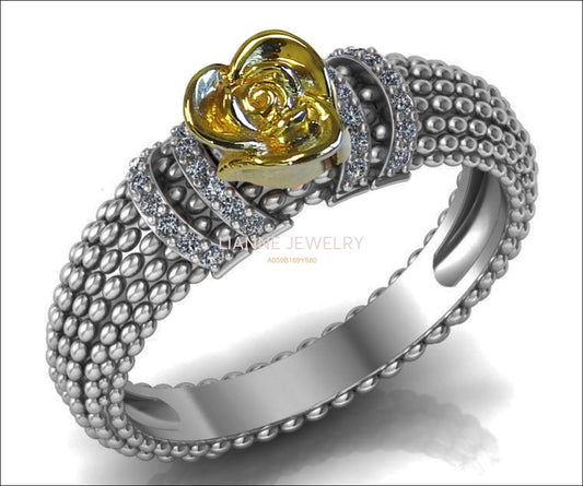 Unique Engagement Ring Yellow Rose in Bubble 18K White Gold Flower Ring Art Nouveau Floral ring Engagement Gift For Her Gift - Lianne Jewelry