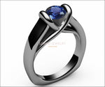 Sapphire Ring Unique Engagement Ring Solitaire Ring Bar setting Tension Heavy Ring 18K White gold - Lianne Jewelry