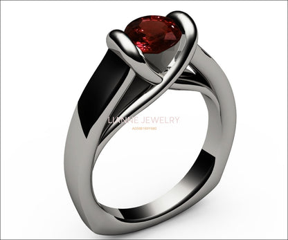 Ruby Ring Unique Engagement Ring Solitaire Ring Bar setting Tension Heavy Ring 18K White gold For Her as - Lianne Jewelry