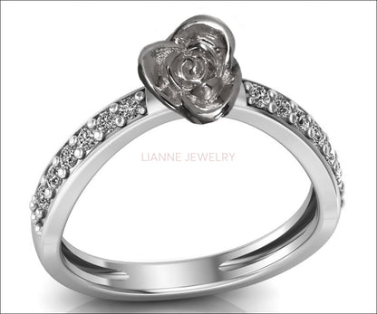 Silver Flower Engagement Ring - Diamond Engagement Ring - Floral Ring - Natural Diamonds - Nature Inspired Ring - Lianne Jewelry