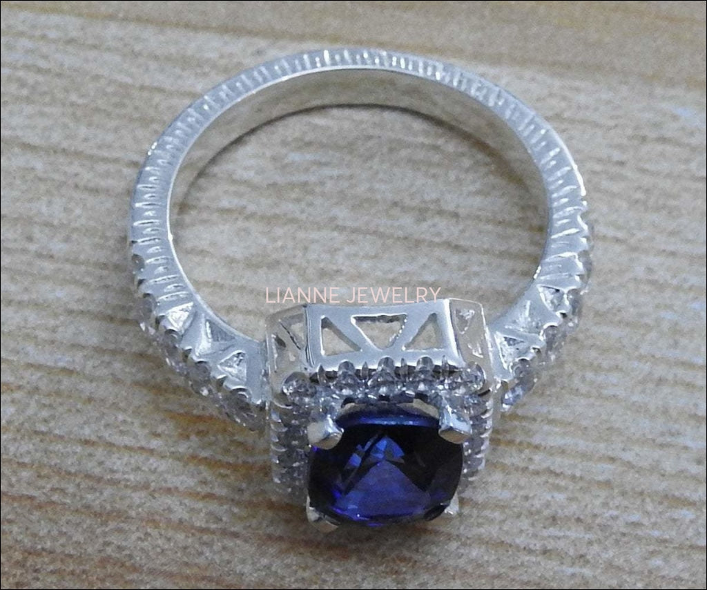 Huge Blue Ring Big rings Celtic ring Edwardian ring Promise Ring Love ring Engagement ring Vintage ring Sapphire ring solid Silver - Lianne Jewelry