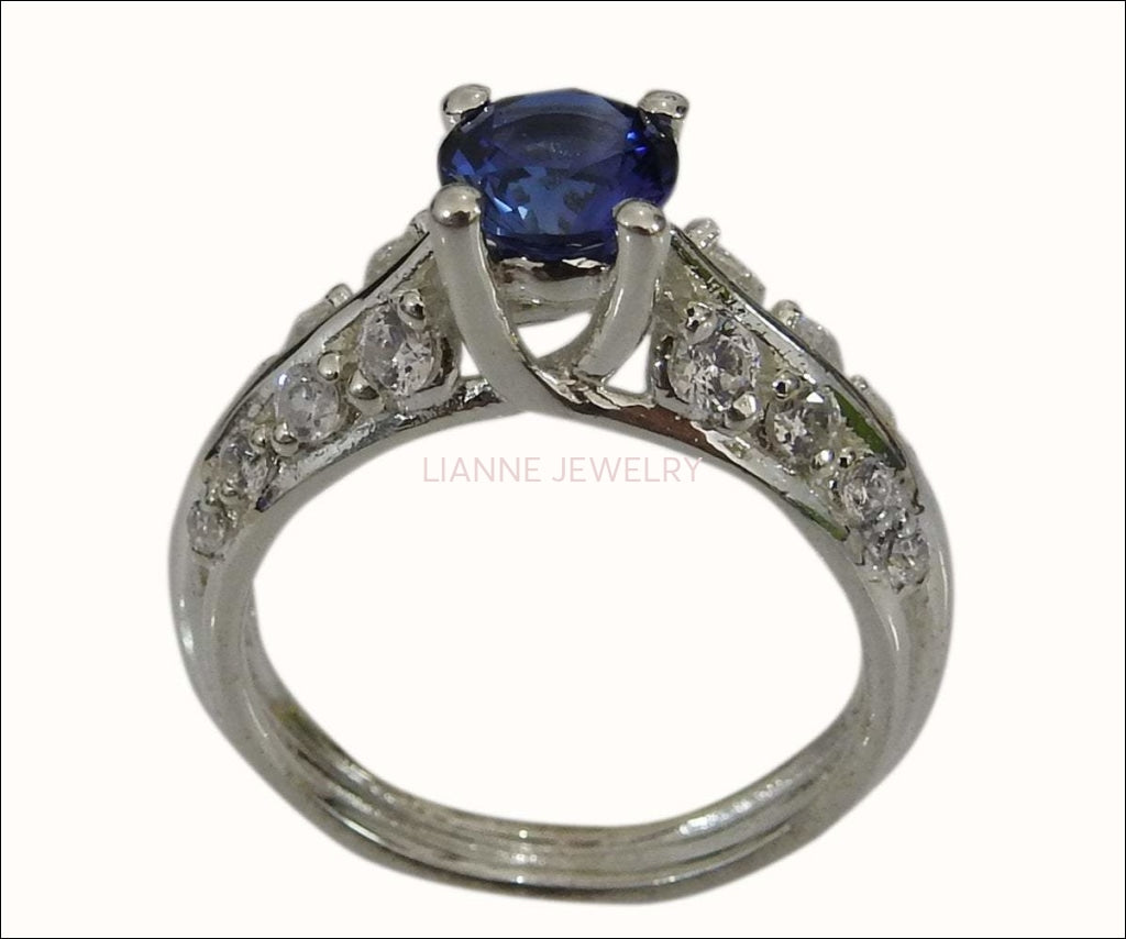 LIQUIDATION SALE -50% - Avant garde Blue Ring Sapphire ring Edwardian ring solid Silver - Lianne Jewelry