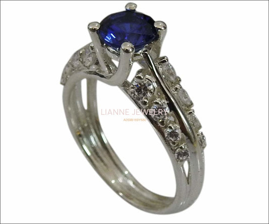 LIQUIDATION SALE -50% - Avant garde Blue Ring Sapphire ring Edwardian ring solid Silver - Lianne Jewelry