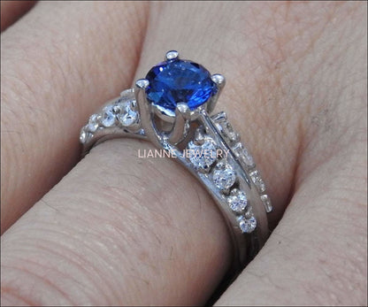 LIQUIDATION SALE -50% - Avant garde Blue Ring Sapphire ring Edwardian ring solid Silver - Lianne Jewelry