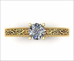 Diamond Solitaire Ring Unique Engagement ring Milgrain Filigree Ring 18K White Gold Engagement Gift - Lianne Jewelry