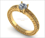 Diamond Solitaire Ring Unique Engagement ring Milgrain Filigree Ring 18K Yellow Gold Engagement Gift - Lianne Jewelry