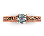Rose Gold Engagement Ring, Filigree Shank, wth one Diamond - Lianne Jewelry