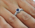 Promise Ring Sapphire Ring Round Solitaire Ring Engagement Ring Bezel set Sapphire Ring 14K White gold September Birthstone - Lianne Jewelry