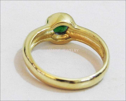 Solitaire Emerald Ring Chatham Emerald Halo Ring Anniversary Ring Bezel set Green stone in 14K Yellow gold February Birthstone - Lianne Jewelry