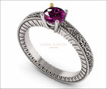 18K White Gold Solitaire Filigree Amethyst Ring Unique Purple Amethyst Engagement Ring  Milgrain Ring Ring - Lianne Jewelry