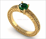 18K White Gold Solitaire Filigree Emerald Ring Unique Milgrain Engagement Ring - Lianne Jewelry