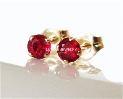 Gold Earrings Top Quality Genuine Ruby Earrings Genuine Ruby Studs Gold Earrings Round Stud Earrings 14K gold Earrings - Lianne Jewelry