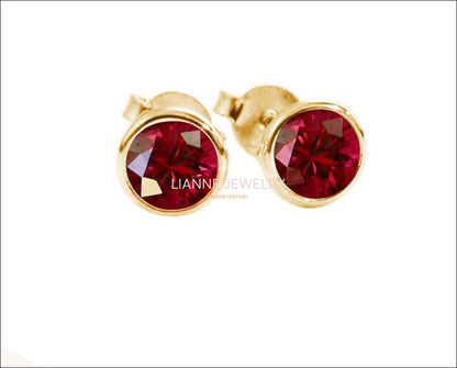 Genuine Ruby Earrings Tulip Studs Bridesmaid Gift Genuine Ruby stud Earrings 4 mm Earring Yellow gold 18K Gold - Lianne Jewelry