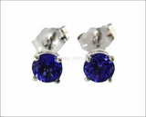 Sapphire Studs White Gold Blue stud Earrings 4mm Blue Gemstone earrings 14K White Gold Wedding Jewelry Anniversary Gift Earrings - Lianne Jewelry