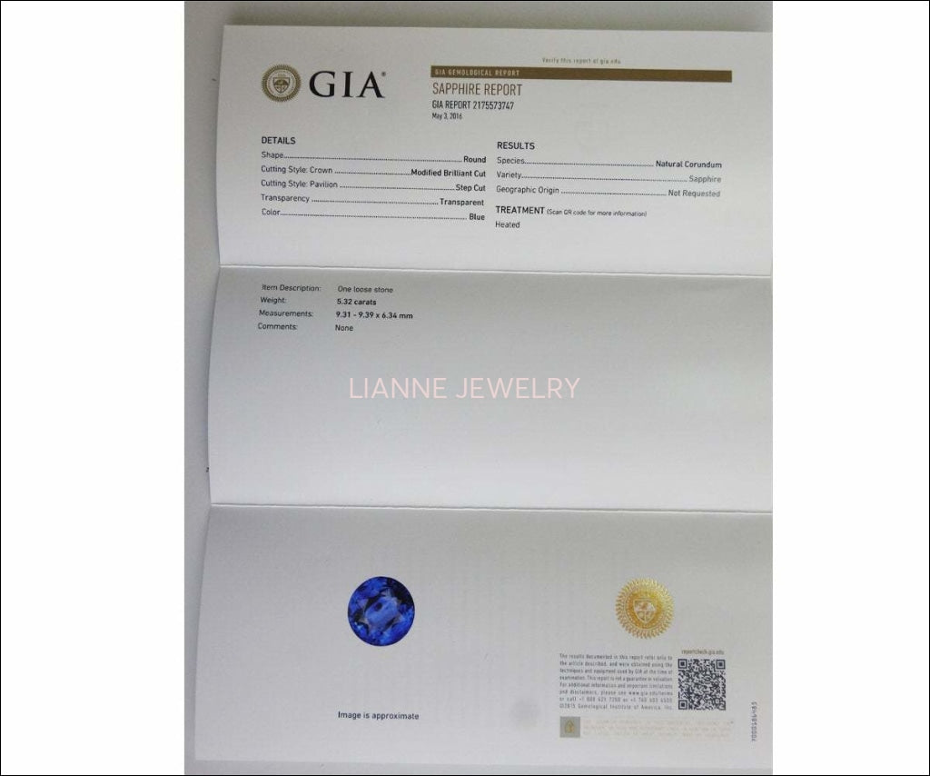 Round Blue Sapphire 9mm Gemstone Certified by GIA 5.32 carat Round Brilliant cut Genuine Sapphire for Gemstone Collectors or Valentines Gift - Lianne Jewelry