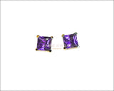 Princess Purple Sapphire stud Earrings Girls Earrings 14K Gold Studs Minimalist Squarish Earrings Earrings - Lianne Jewelry