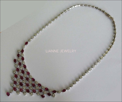 21 ct Unique Necklace Ruby Diamond 14K Gold 45 grams Vintage Ruby Necklace - Lianne Jewelry