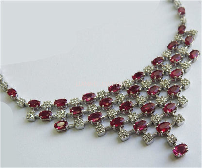 21 ct Unique Necklace Ruby Diamond 14K Gold 45 grams Vintage Ruby Necklace - Lianne Jewelry