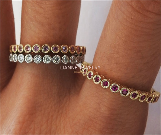 Stacking Rings Bands Jewelry Ring Set Ruby Diamond Pink Sapphire Genuine Gemstones Top Quality 45 stones Anniversary Gift 3 Rings 14K Gold - Lianne Jewelry