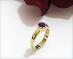 Solitaire Amethyst Ring Halo Ring Engagement Ring Bezel set Purple Genuine Gemstone  in 14K Yellow gold February Birthstone - Lianne Jewelry