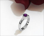 Solitaire Amethyst Ring Halo Ring Engagement Ring Bezel set Purple Genuine Gemstone  in 14K White gold February Birthstone - Lianne Jewelry