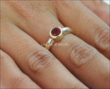 Ruby Ring Halo Ring Solitaire Engagement Ring Bezel set Red Genuine Gemstone  in 14K Yellow gold February Birthstone Gift - Lianne Jewelry